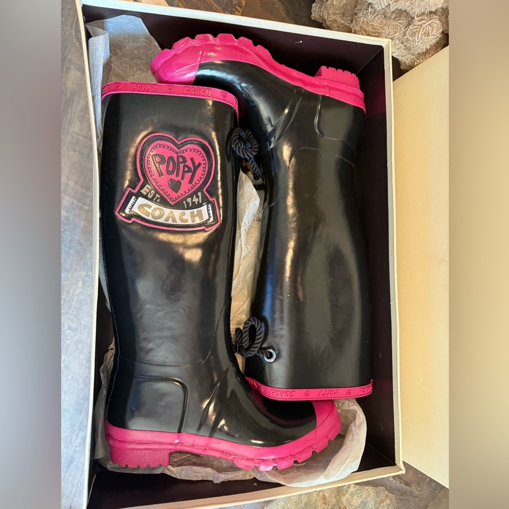 Coach Roxanne Poppy Rain Boots Size 8 - Picture 12 of 14